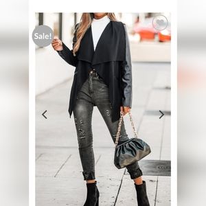 Cupshe Drape front coat - sz XL - Black - NEW WITH TAGS